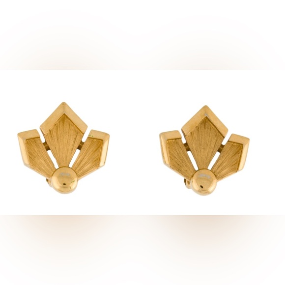 100% Authentic Vintage Givenchy Clip-On Leaf Motif Art Deco Earrings